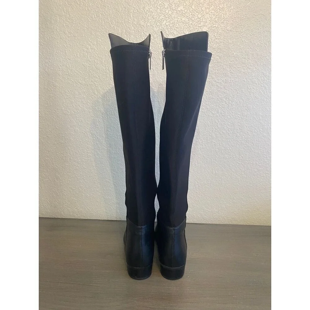 Michael Kors Black Leather Over the Knee Mixed Stretch Boots Low Heel Womens 7.5